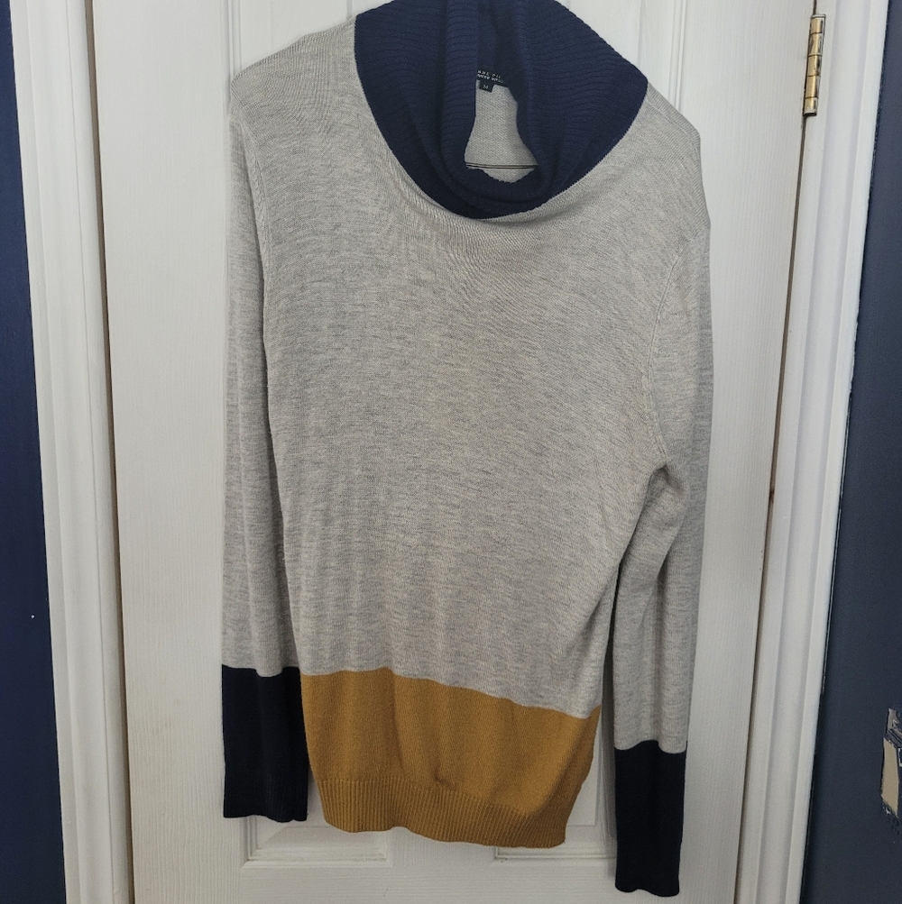 JEANNE PIERRE Gray and Mustard Cowl Neck Sweater